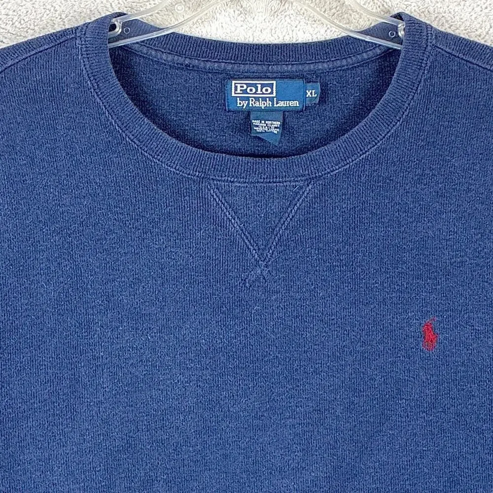 VTG Polo Ralph Lauren Crew Neck Sweatshirt Mens XL Blue Red Pony V Stitch 80s